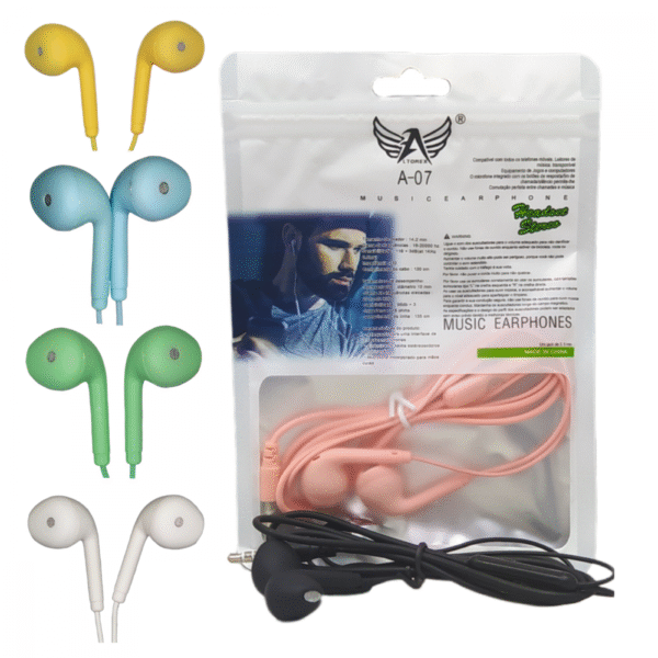 Fone de Ouvido Intra Auricular Com Fio e Microfone Estéreo Color Altomex A-07