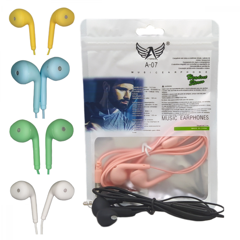 1522050922ihif4j6bie.png Fone de Ouvido Intra Auricular Com Fio e Microfone Estéreo Color Altomex A-07 - Imagem 1