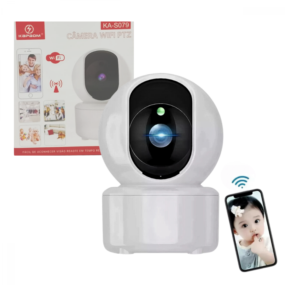 15340108249ga74fcca1.png Câmera Segurança Babá Eletrônica Wi-fi 360° Kapbom KA-S079 - Imagem 1