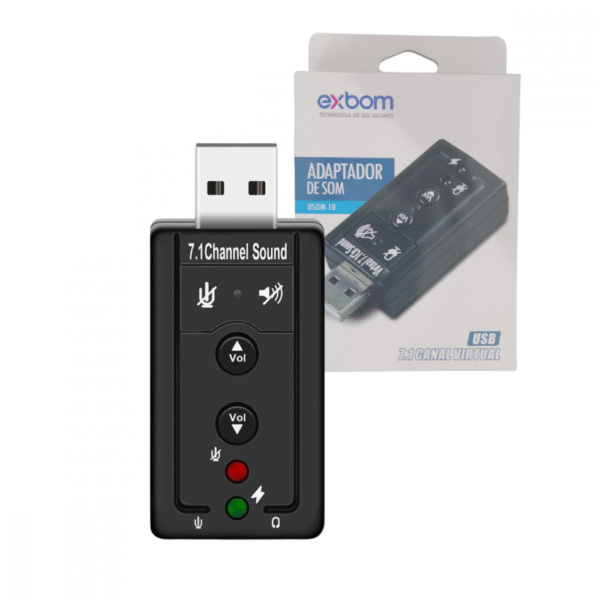 Adaptador de Som USB 7.1 Canal Virtual Áudio P2 Exbom USOM-10