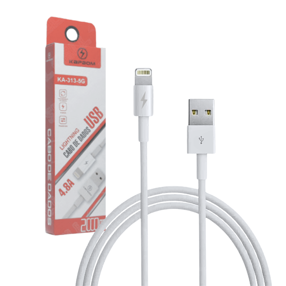 1619070325k3a9i7ibh2.png Cabo de dados Lightning IOS 4.8A Turbo 2 Metros Kapbom KA-313-5G - Imagem 1