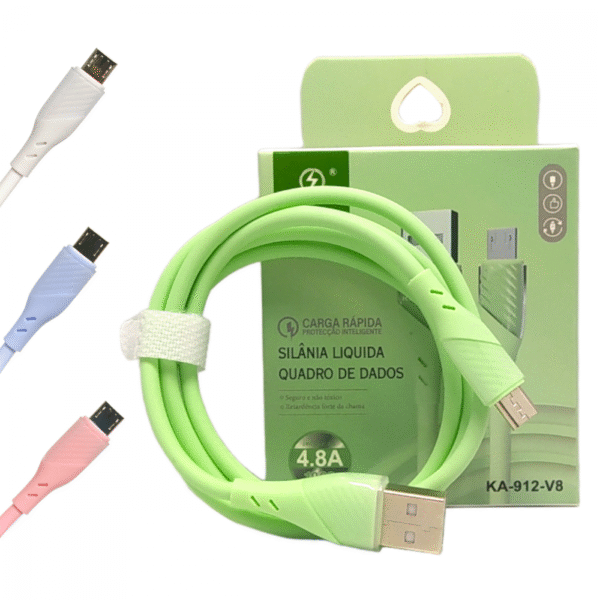 Cabo de dados V8 4.8A 1 Metro Kapbom KA-912-V8 (***DISPONÍVEL SOMENTE NA COR BRANCO)