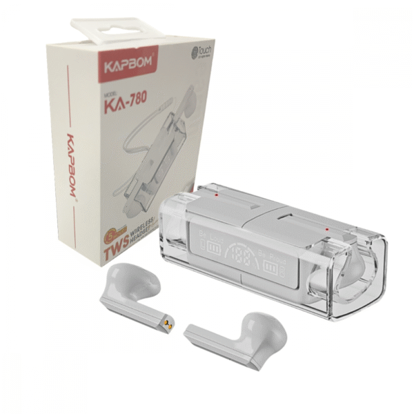 Fone de Ouvido Intra Auricular Bluetooth com Case de Carregamento Transparente Kapbom KA-780 (***DISPONÍVEL SOMENTE PRETO e BRANCO)