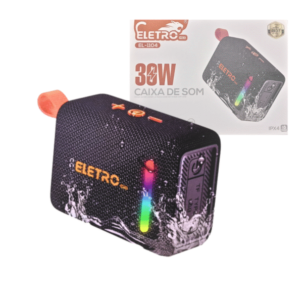 Caixa de Som Bluetooth Portátil LED 30W Prova D'agua com Alça Eletromex EL-1104