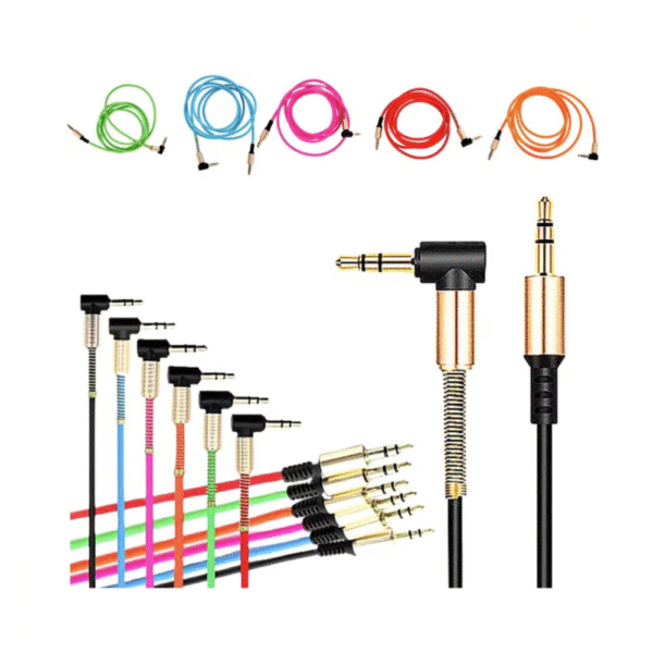 Cabo P2 Auxiliar P2 x P2 90 graus 1 metro Emborrachado Colorido AUX-90