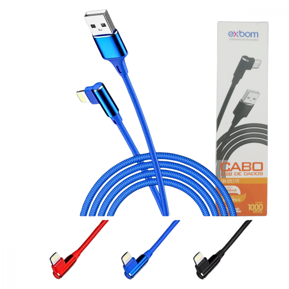 164916092481ii4eaj5e.png Cabo USB Tipo-C 90° Graus Em L Trançado 1 Metro Exbom CBX-U2C11TC - Imagem 1