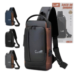 Mochila de Ombro Transversal Portátil Viagens com Trava Antifurto Eletromex EL-3802