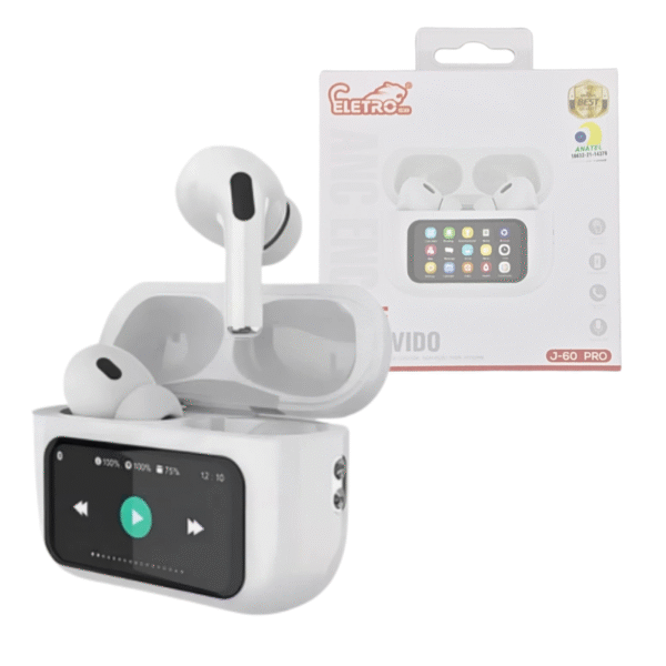 Fone de Ouvido Intra Auricular Bluetooth com Case de Carregamento com Tela LCD Digital Touch Eletromex J-60 PRO